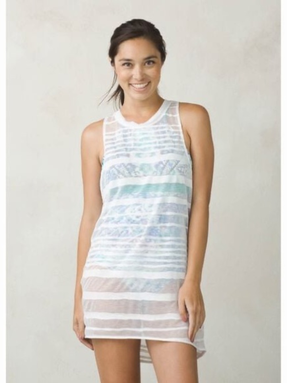 PrAna swim cover Sheer White Striped Swim Cover-Up Dress beach pool lightweight